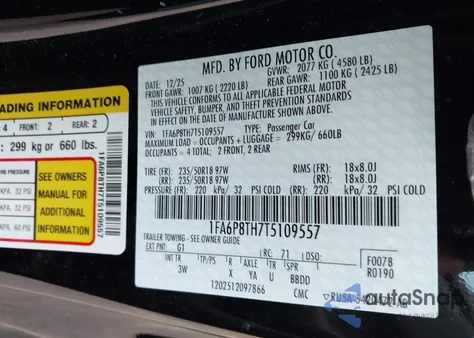 2026 Ford Mustang Ecoboost Premium Fastback z USA, uszkodzony, nr VIN 1FA6P8TH7T5109557